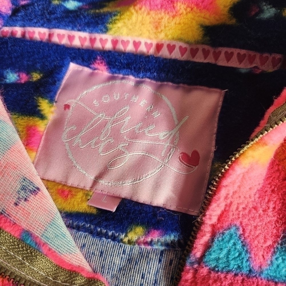 Southern Fried Chics Neon Nights Aztec Sherpa Sz. L - Picture 7 of 8